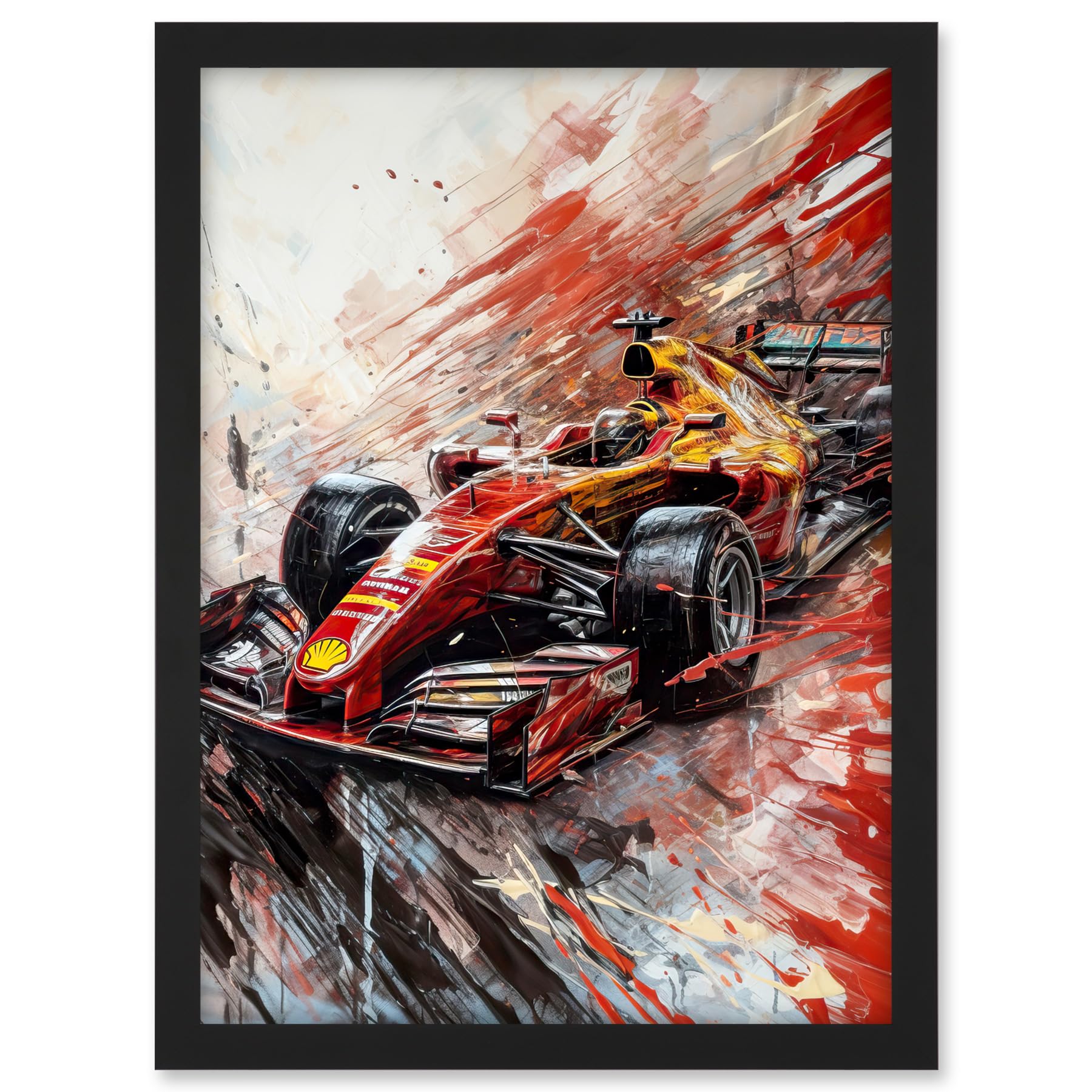Artery8 Grand Prix Red Race Car Action Shot Paint Splat Artwork Framed A3 Wall Art Print