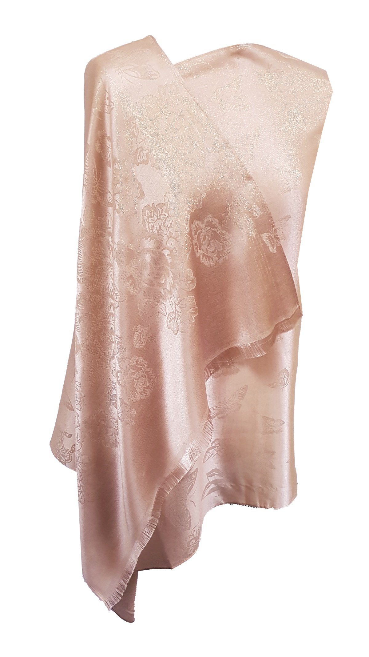 World Of Shawls Women's Peach Shimmery Butterfly Lightweight Silky Pashmina Feel Shawl Wrap Stole (Peach)