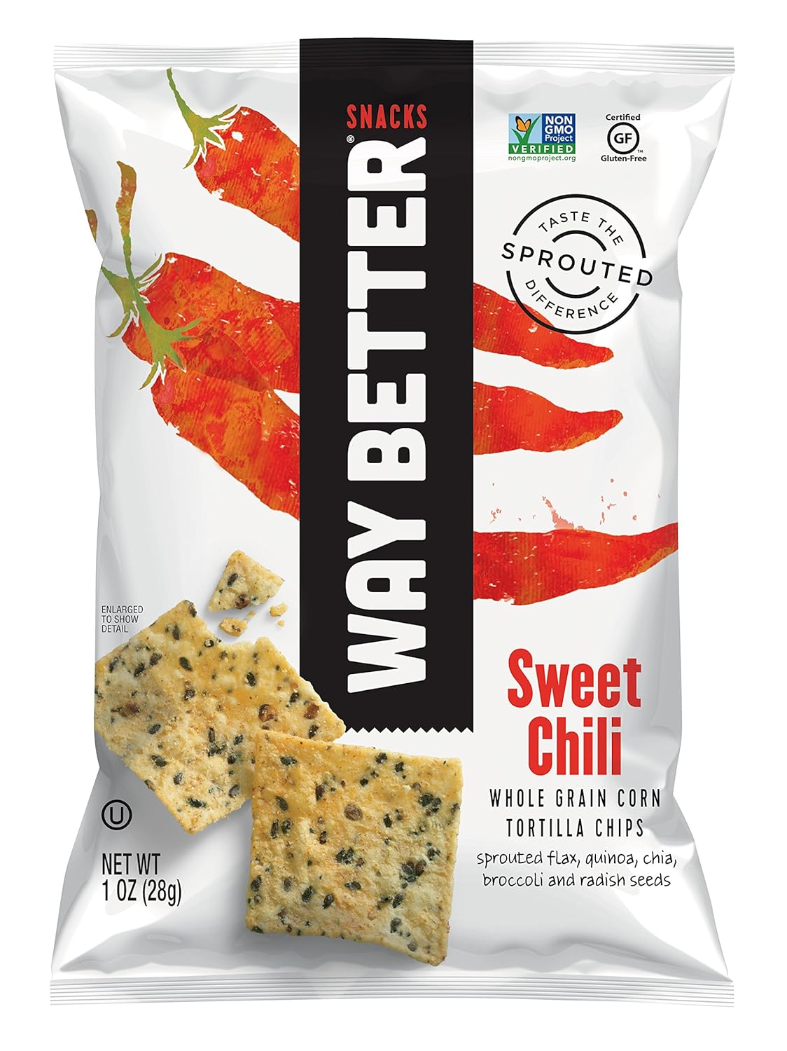 Way Better Snacks Sprouted Gluten Free Tortilla Chips, So Sweet Chili, 1 oz (Pack of 12)