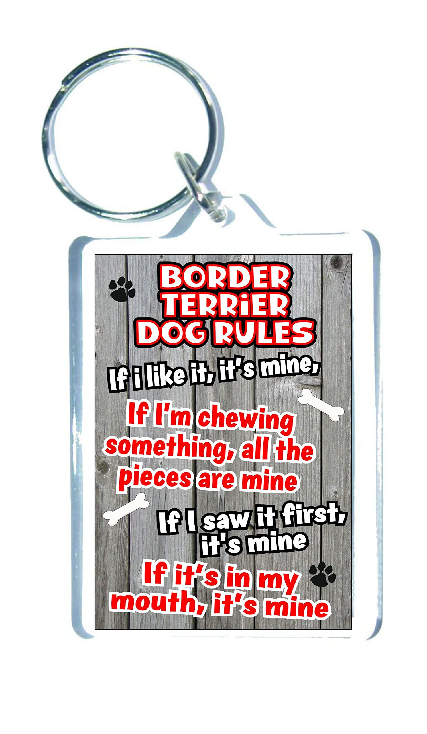 Decalarama Clear Fun Border Terrier Keyring – Dog Rules - If I Like It It's Mine - Cute Animal Novelty Pet Birthday Gift