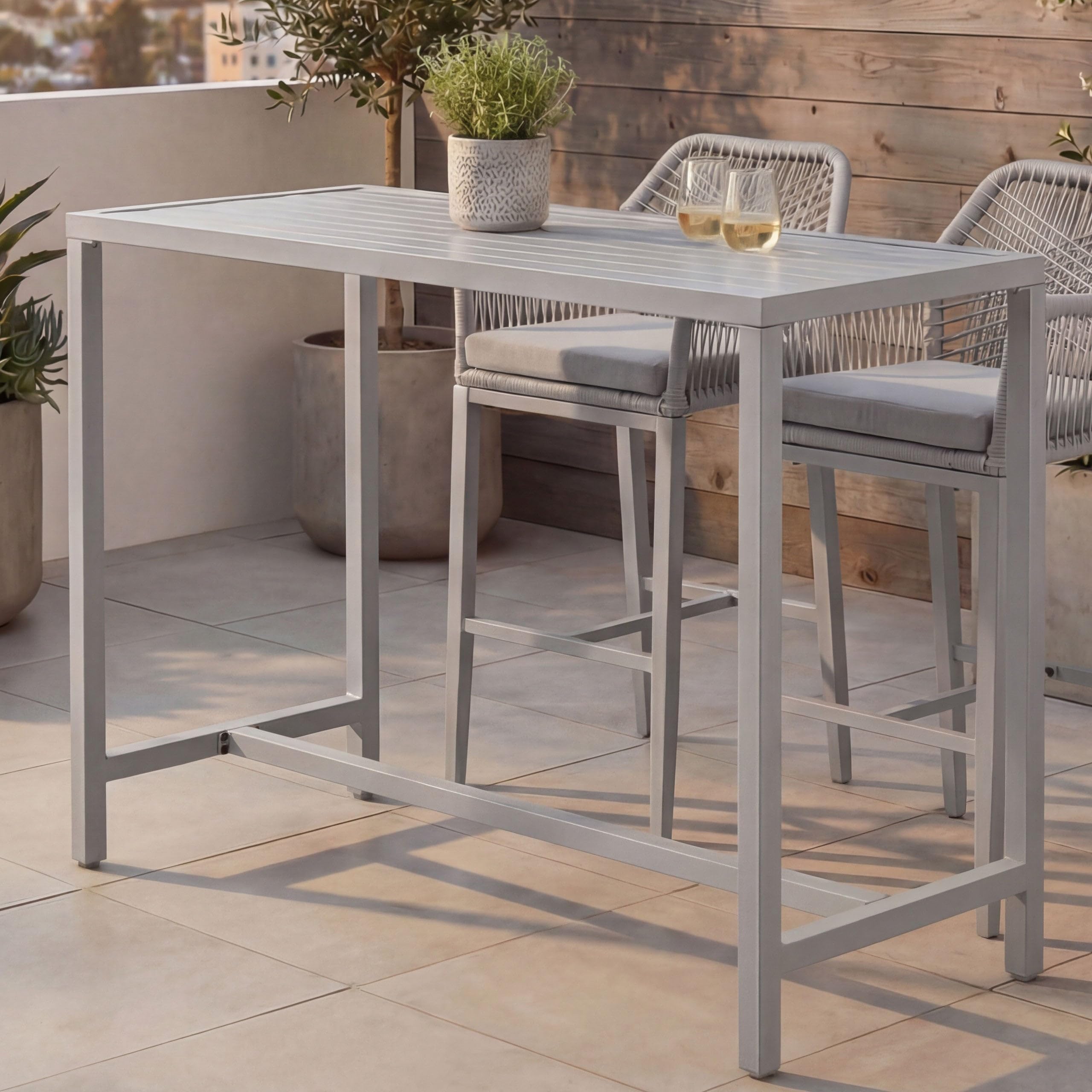 Mendler HWC-P91 - Mesa alta (metal, 105 x 130 x 65 cm), color gris claro
