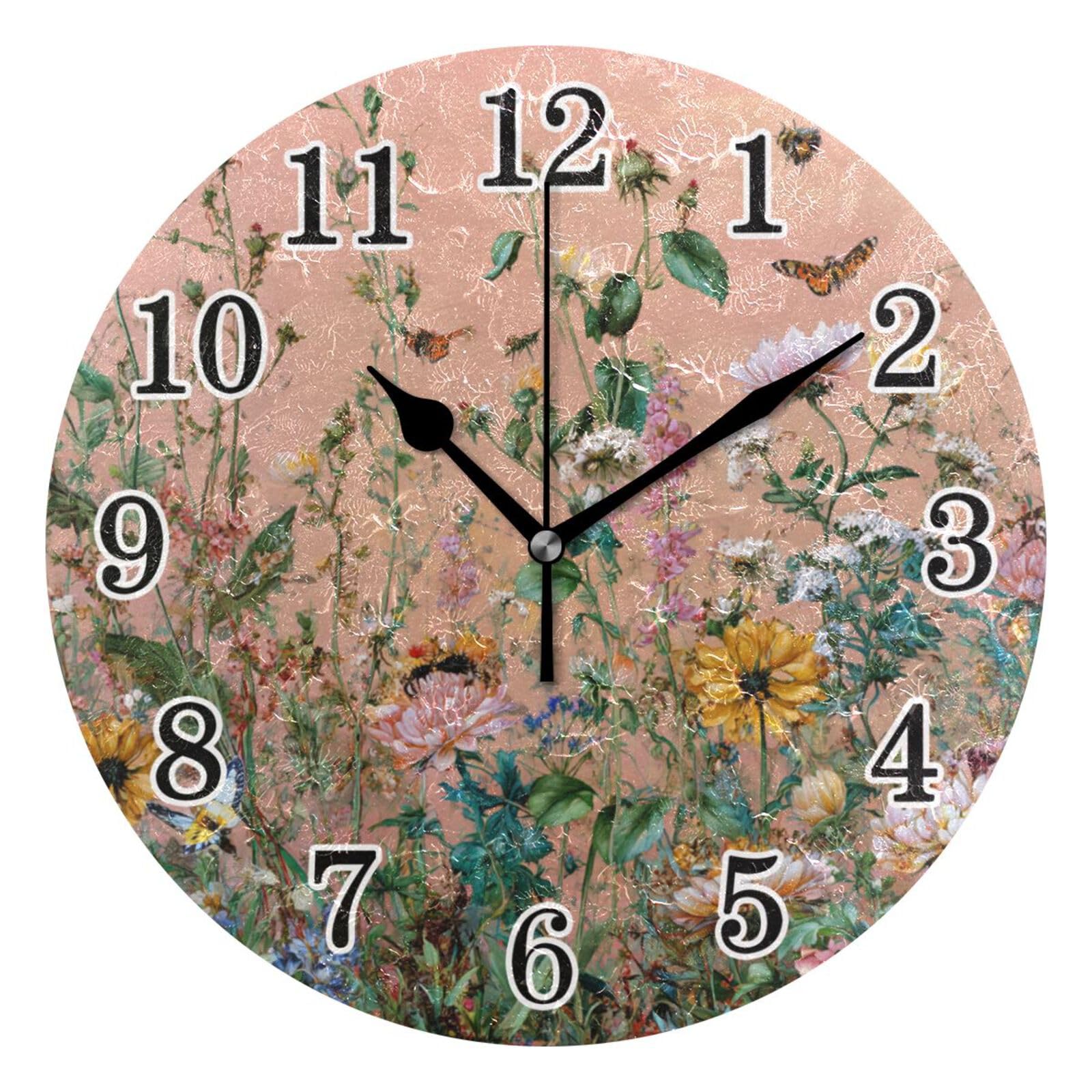 Pendules murales fleurs d'automne silencieuses de 25cm pour salon et chambre