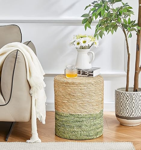 Miniatura 2 de Wimarsbon Puf otomano de 2 piezas, taburete de pie de hierba marina natural, otomana redonda tejida a mano, asiento decorativo bohemio, puf trenzado