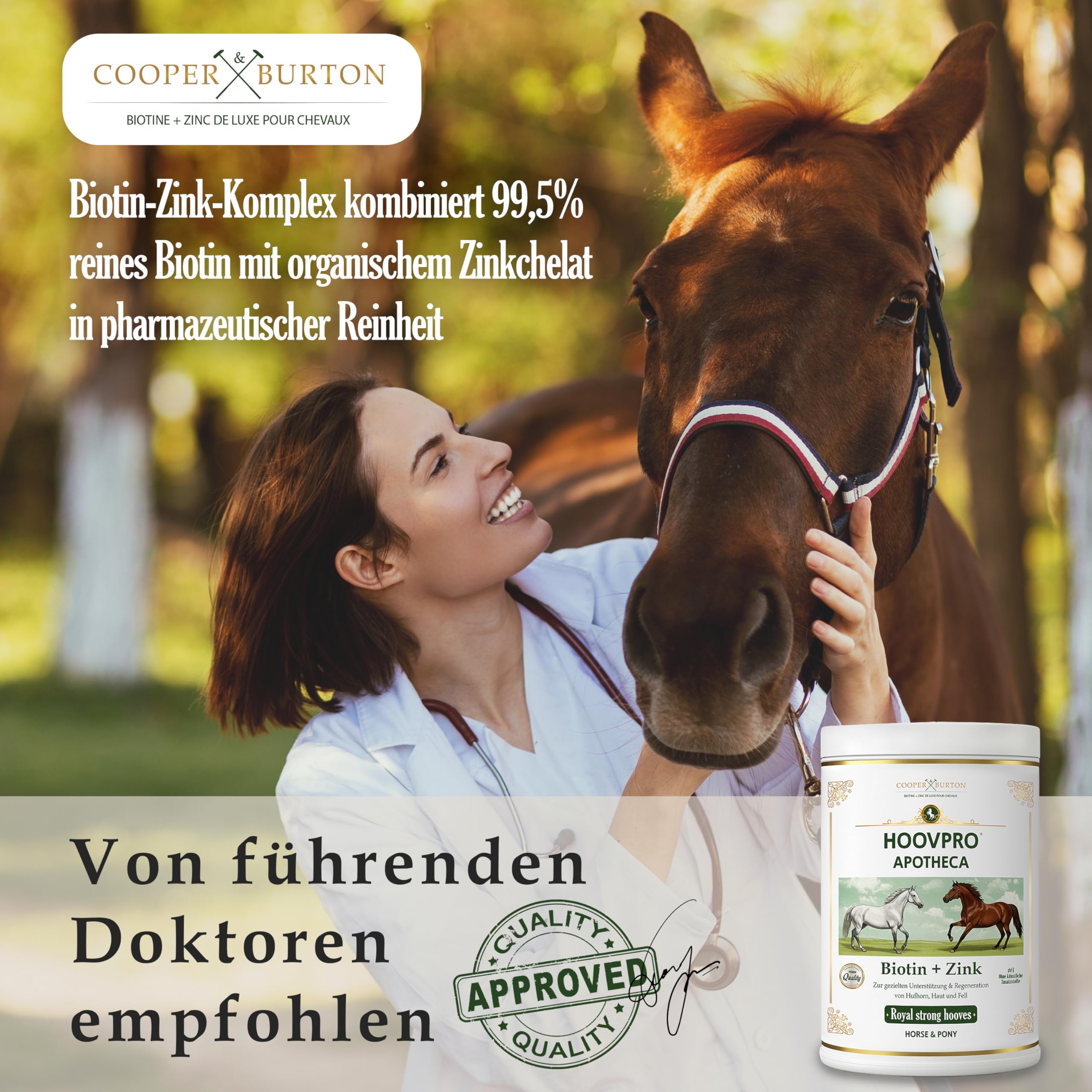 COOPER & BURTON Biotin Zink Pro Huf Complex 750 g – Hochdosierte Rundum-Versorgung für Pferde & Ponys- Premium Pulver für Hufe, Haut, glänzendes Fell & Immunabwehr - bei Mauke, Hufproblemen