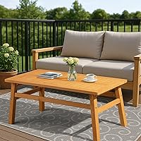 Vista 2 de Mesa auxiliar de madera para exteriores con mesa de rejillas, mesa auxiliar rectangular de madera de cedro de 42 pulgadas para jardín, piscina