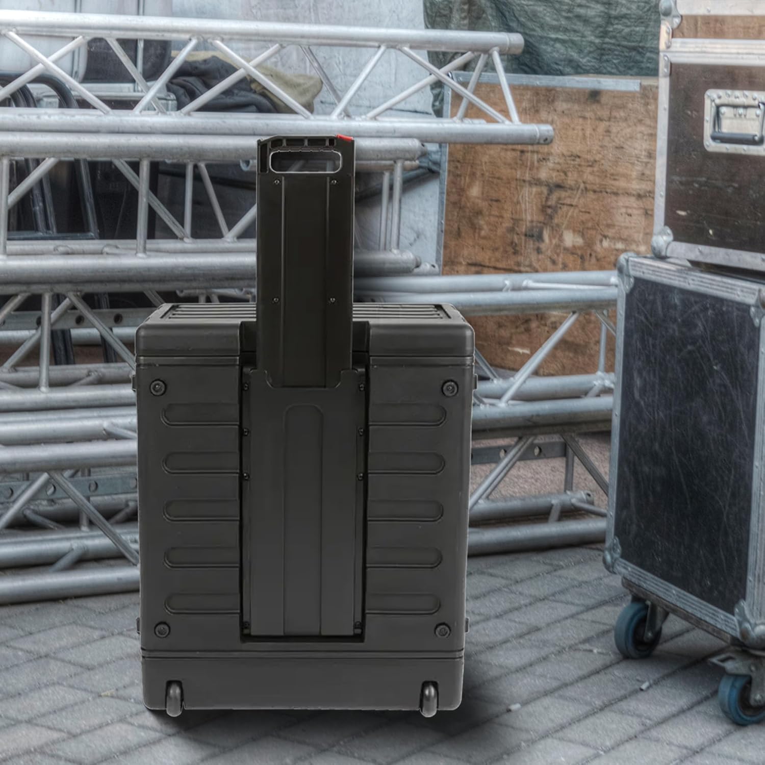 SKB 4U rSeries Rolling Rack with Integrated Back Wheels and 1-Touch Pull Handle, Comes with 4 Rack Units and Interlocking Molded Stacking Bars