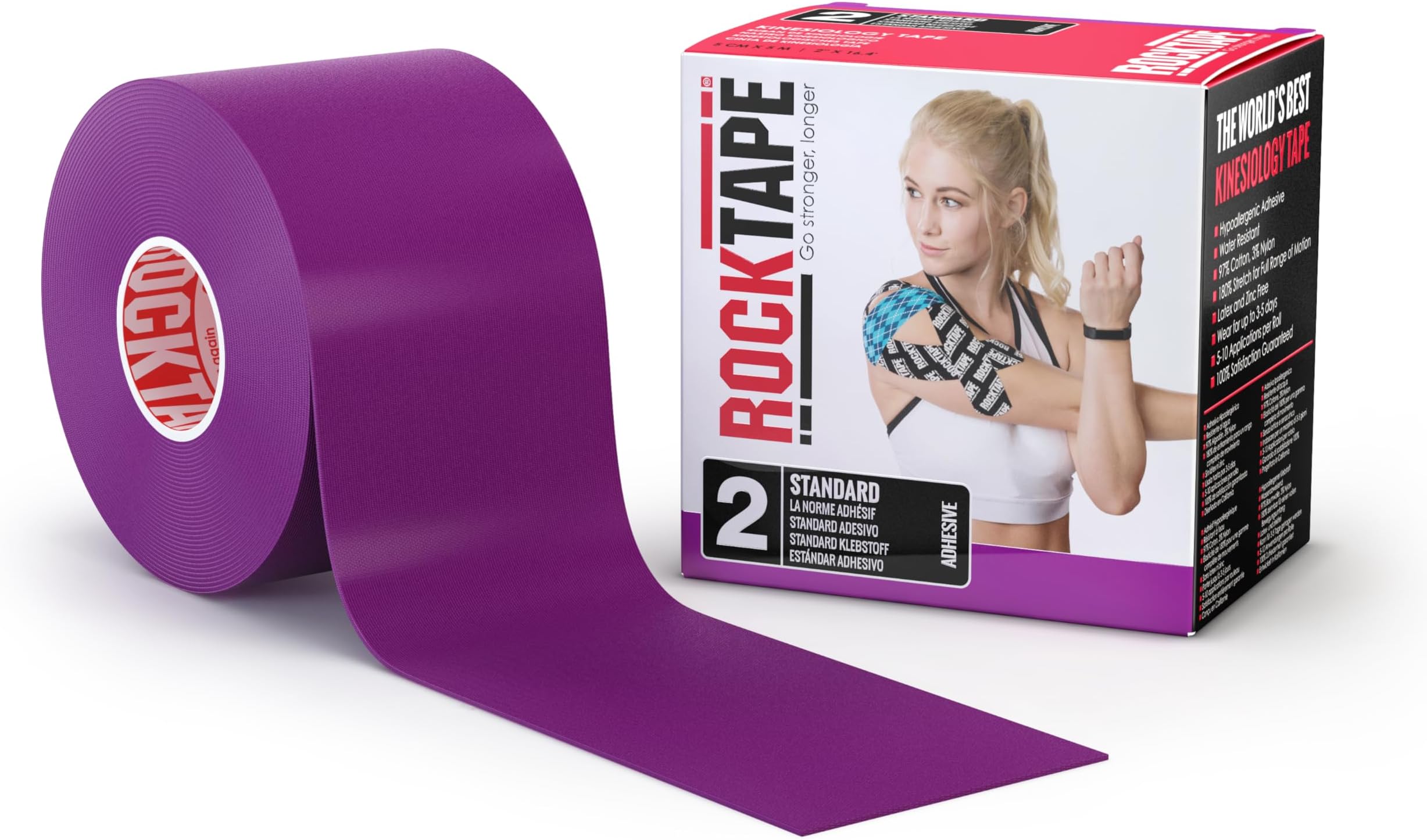 Standard Uncut Kinesiology Tape- Reduces Pain, Swelling, and Muscle Tightness,180% Stretch for Full Range of Motion,Provides Support and Comfort for 3-5 Days,5cm x 5m,Purple