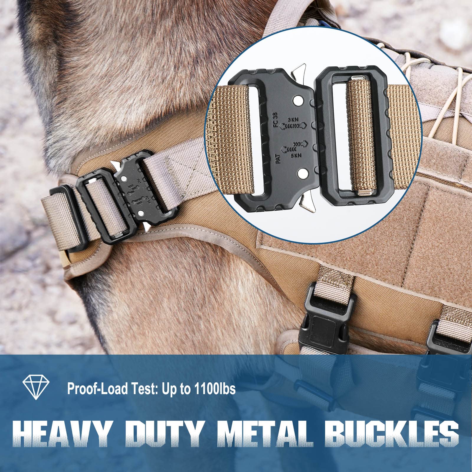 PETNANNY Arnés táctico para perros de gran tamaño, chaleco MOLLE resistente para perros de servicio medio, chaleco ajustable con asa, gancho, panel de hebilla, parches reflectantes (caqui, XL)
