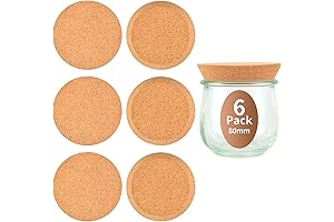 Cork Lid: Set of 6 Tapered, Natural Wood, Fit for Canning Jars