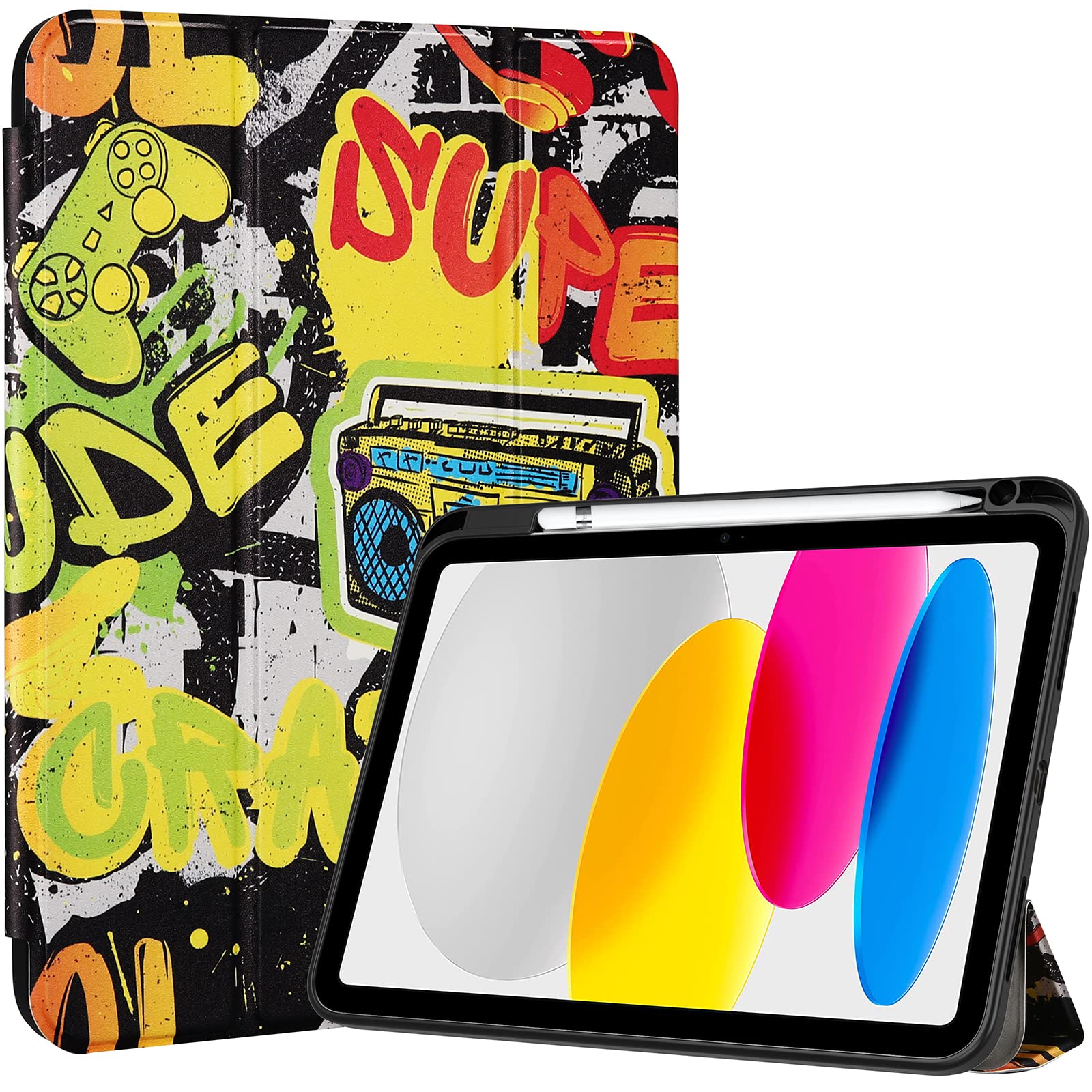 ProCase Cover iPad 11 Generazione A16 11 Pollici 2025/iPad 10 Generazione 10,9 Pollici 2022,Custodia con Portapenna Auto Sonno/Veglia -Giallo Rock and Roll