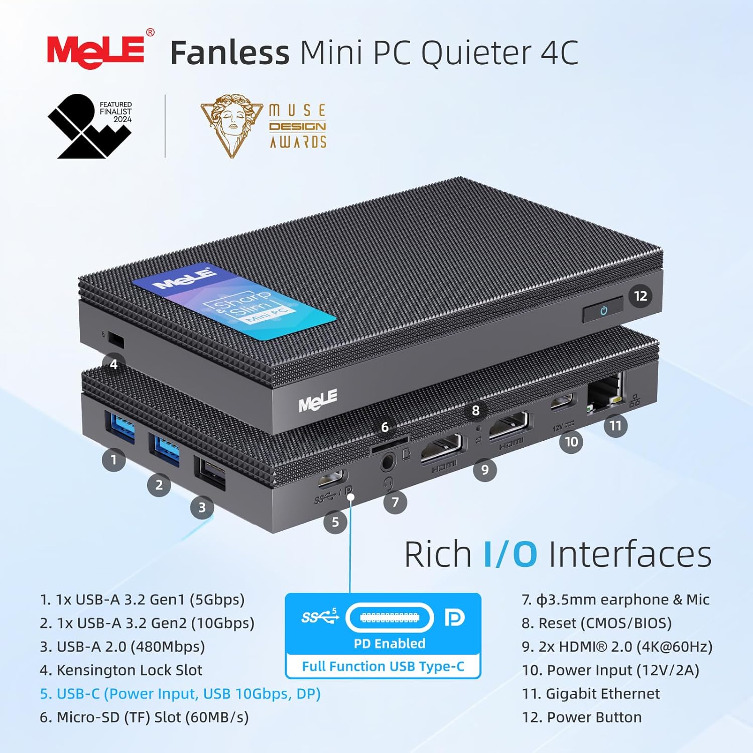 MeLE Quieter4C Fanless N100 Mini PC 16GB LPDDR4x 512GB SSD Win11pro Ultrathin Micro PC 2X HDMI + USB-C 4K Triple Display 2.4G/5GHz WiFi BT5.1 GbE Small Desktop Computer on Office IoT Astrophotography - Image 6