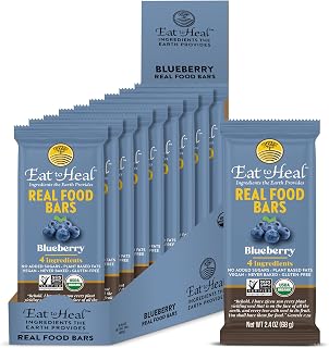 EatToHeal Blueberry Real Food Bar - Organic Protein Bars, Vegan Food, Healthy Gluten Free Protein Food - Low Sugar Protein Bars, Non GMO, Never Baked, Plant Based Organic Snacks - Crafted to Enjoy