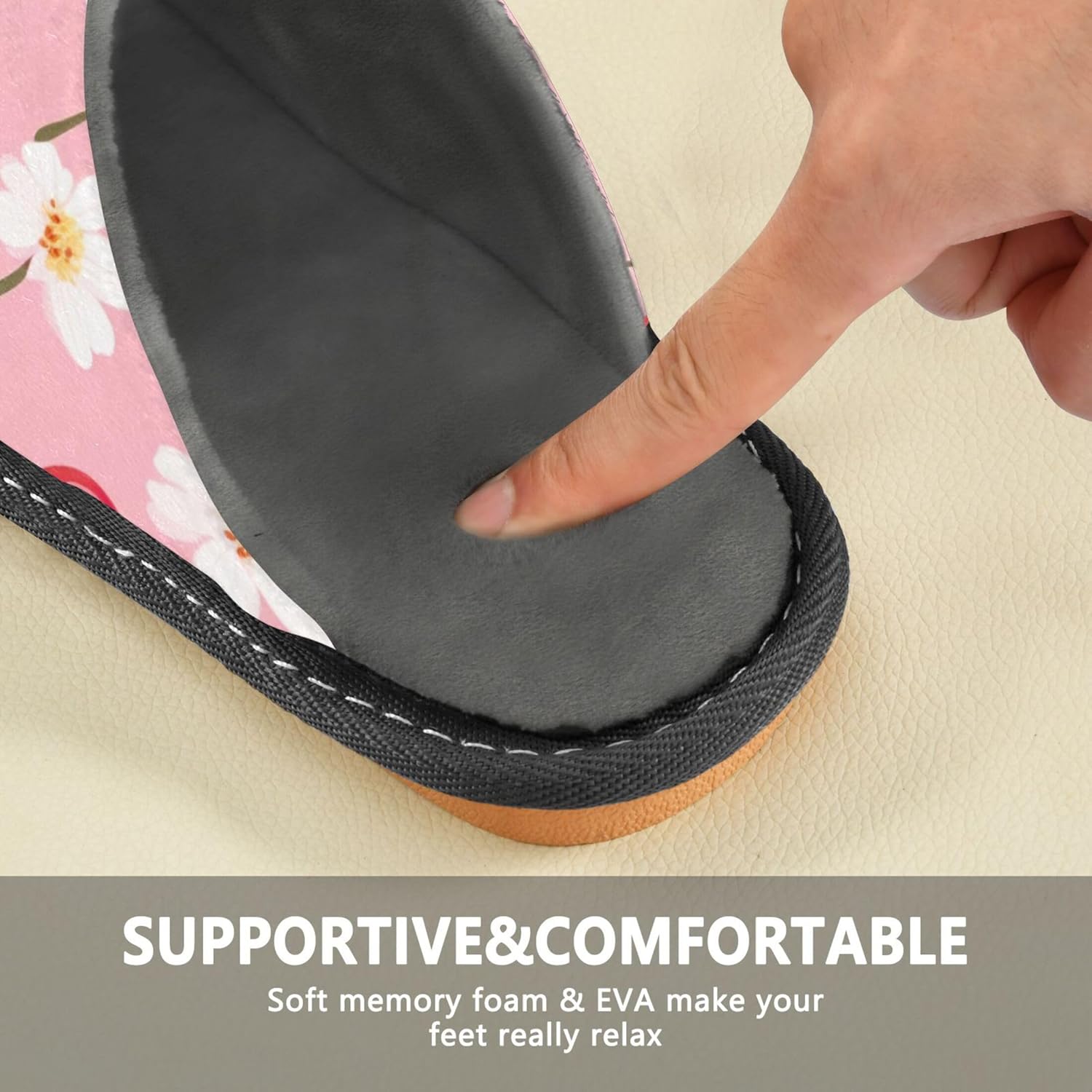 Daisy Flower Cherry House Slippers – Cozy Fuzzy Slippers for Guests, Washable & Disposable, Perfect for Shoeless Home, Spa & Hotel Use A110869