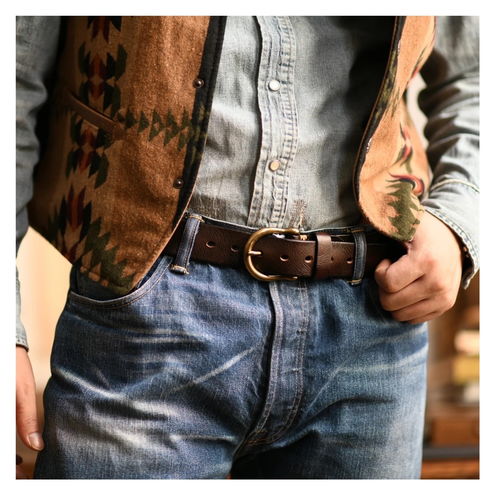 1 stücke Handgemachte Klassische Retro Stil Reinem Kupfer Hufeisen Schnalle Keine Zwischenschicht herren Gürtel Aus Echtem Leder Jeans Mann