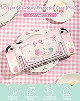 Vista 2 de GeekShare Strawberries with Cream Case Compatible with Switch 2, Slim Separable Soft Silicone Protective Shell with 2 Thumb Grip Caps - Pink Rosa