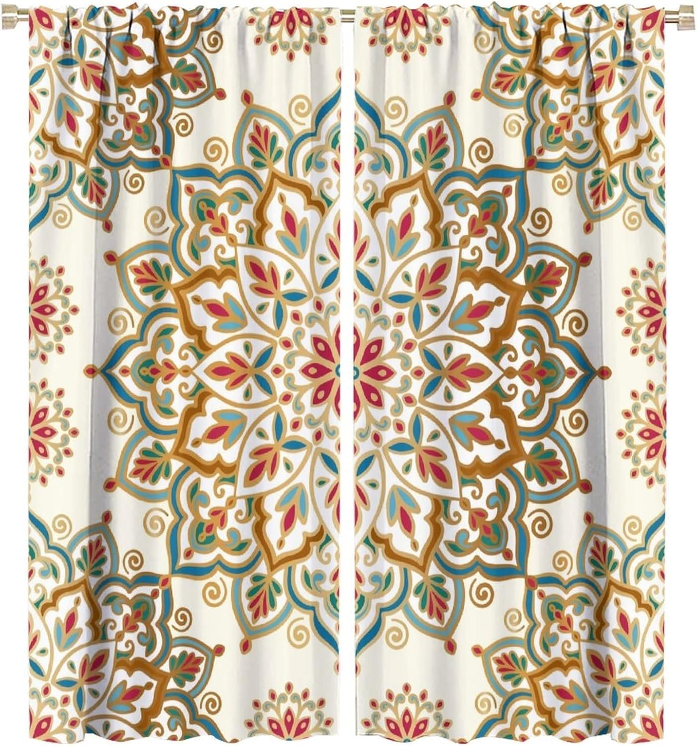 Mandala Curtain Boho Traditional Arabic Indian Pattern Blackout Print Rod Pocket Window Drapes for Bedroom Living Room 42x45in