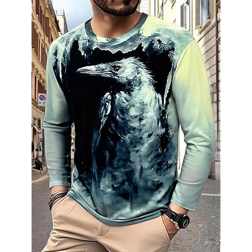 Camisetas masculinas estampadas manga longa casual gola redonda com design abstrato estampado leve streetwear pulôver