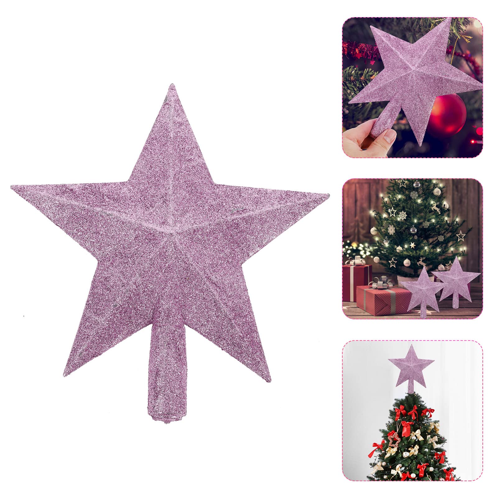Amosfun 20cm Christmas Tree Topper Glitter Star Tree Topper Tree Star Xmas Tree Decoration Ornaments for Holiday Party Favors (Pink)
