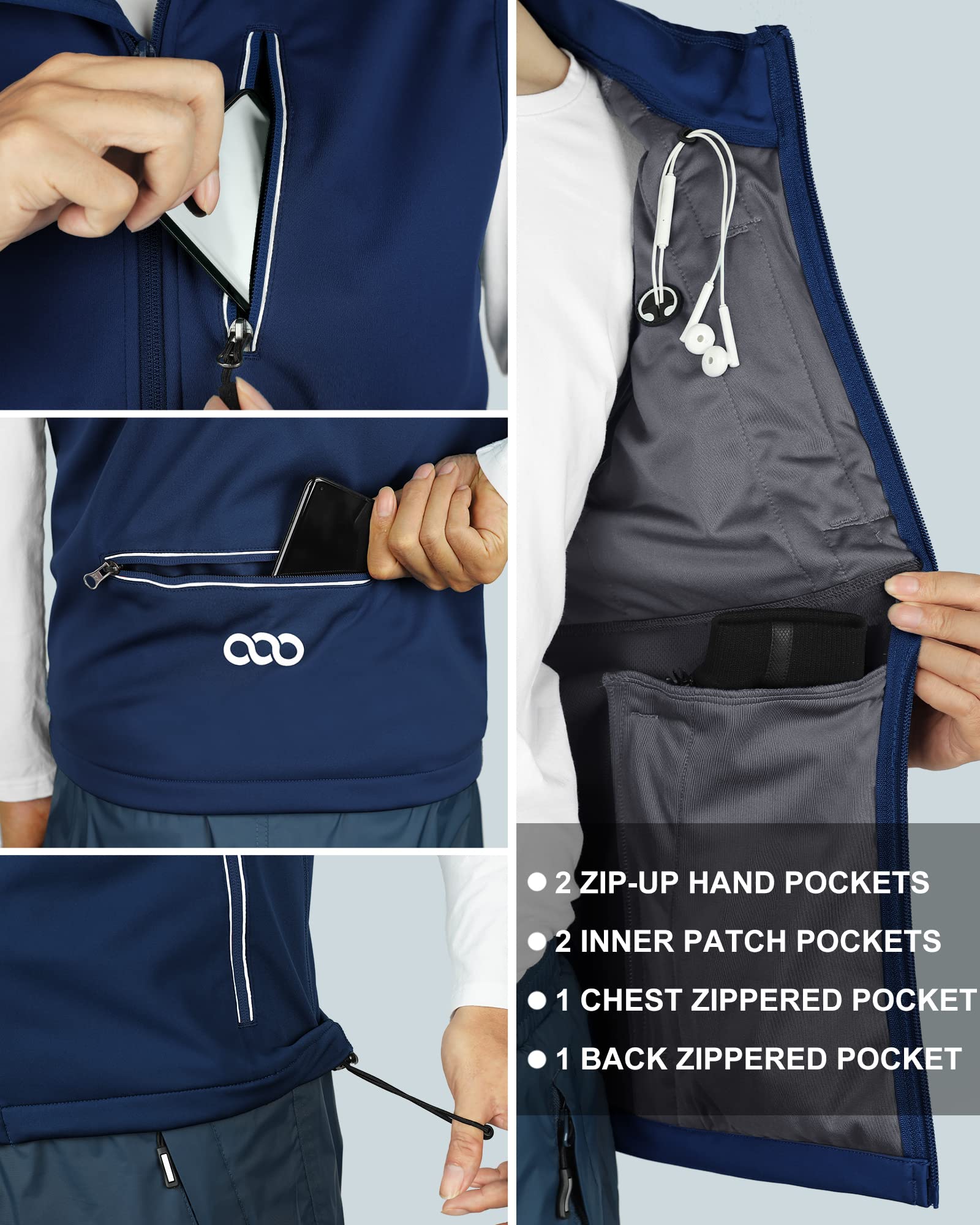 33,000ft Gilet Softshell Léger Pour Hommes Gilet de Course Imperméable et Coupe-vent Gilet Respirant Sans Manches Pour le Cyclisme, Course, Randonnée, Golf