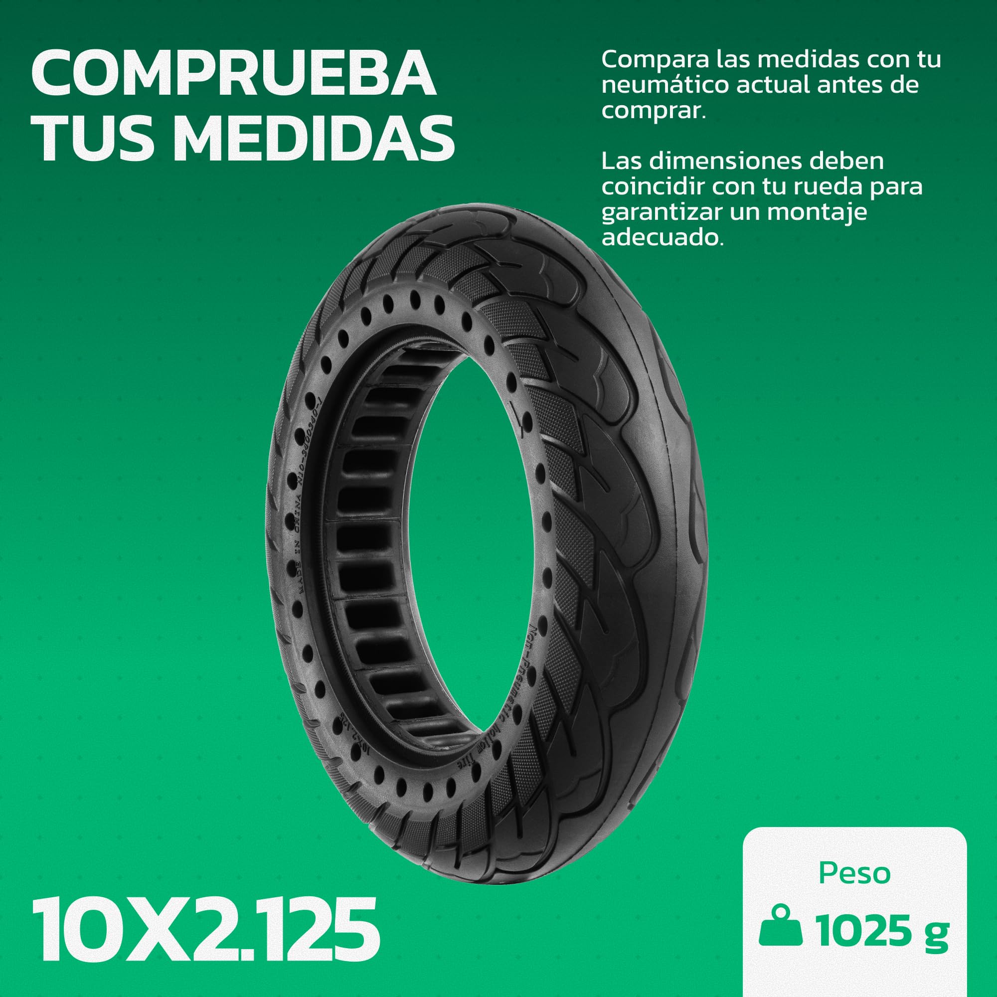MOOVMOOV Rueda Maciza 10x2.125 - Para Patinete Eléctrico Pure Air, SoFlow S06, Vivobike S2 & S3 Max, etc. - Neumático Antipinchazos de 10x2.125 pulgadas.