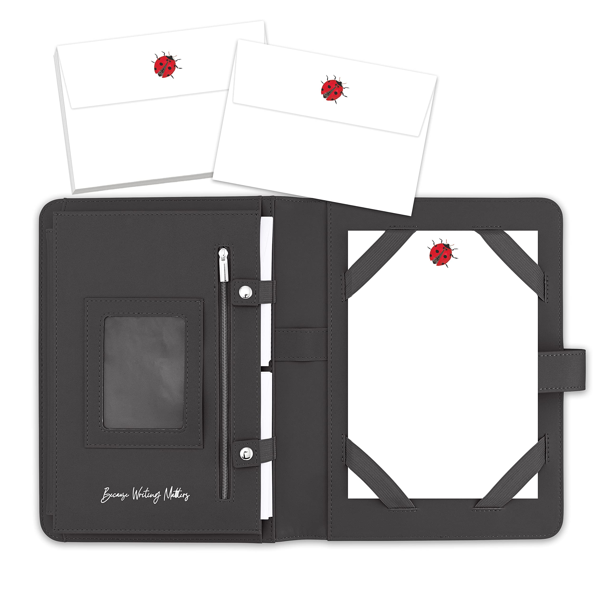 Me Loovely Ladybird Letter Writing Paper and Envelopes Set Stationary A5 Size Papers Letters Writing Supplies | (20 Letters & 20 Envelopes with Black Organiser)