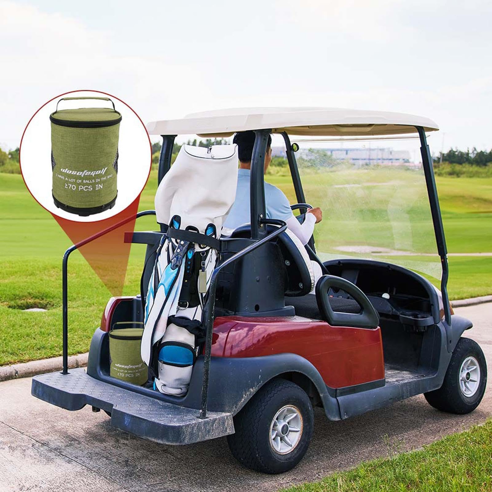 Pochette pour balle de golf – Pochette cylindrique de grande capacité avec fermeture éclair | Pochettes de rangement portables et pliables, sac léger pour balle de golf, pingpong