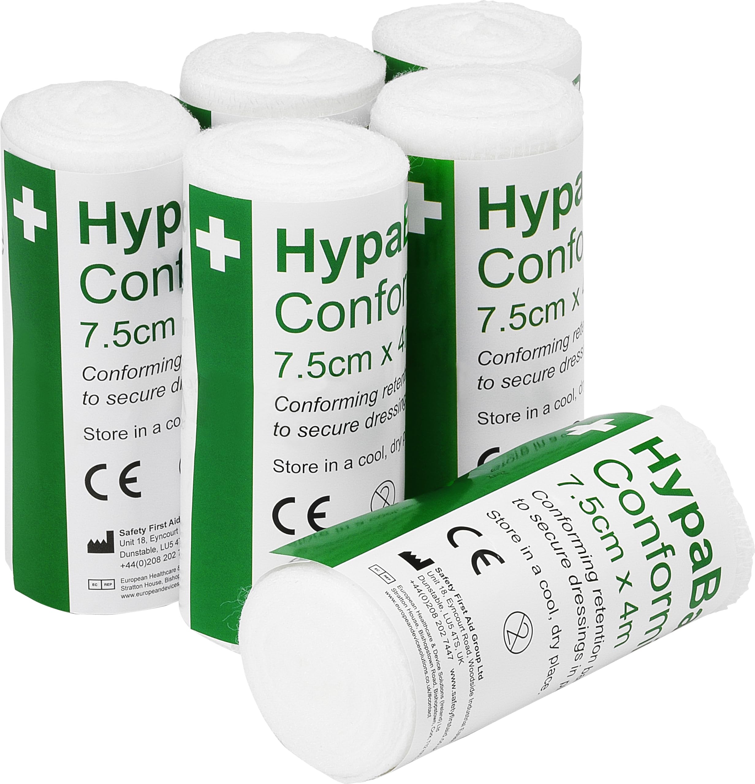 Safety First Aid Group HypaBand Conforming Bandages - White, 7.5 cm x 4 M (Pack of 6)