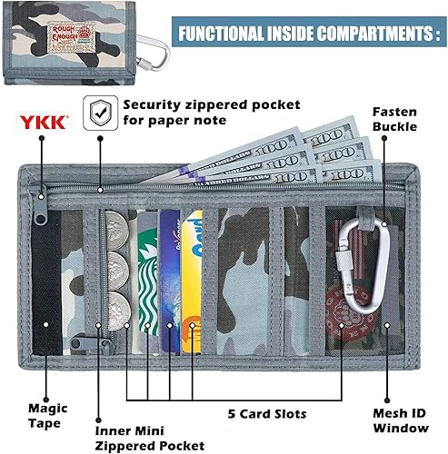 Miniatura 3 de Rough Enough - Carteras para niños y adolescentes con cartera de lona triple de camuflaje para niños, azul claro (Light Blue Camo)