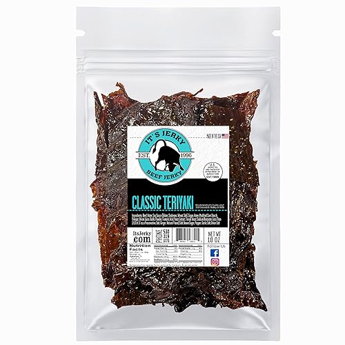 It's Jerky Carne seca de ternera, Teriyaki clásico, 10 onzas sabrosa y sabrosa aperitivo de carne de res, 0.49oz de proteína, 90 calorías, hecho