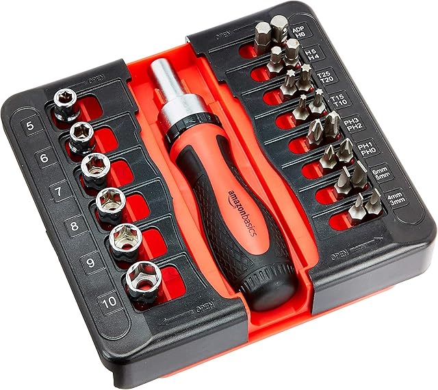 Amazon Basics 23-Piece Magnetic Ratchet Wrench and Screwdriver Set