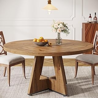 Tribesigns Farmhouse Dining Table, 47 Inch Round Dinner Table for 4, Rus...