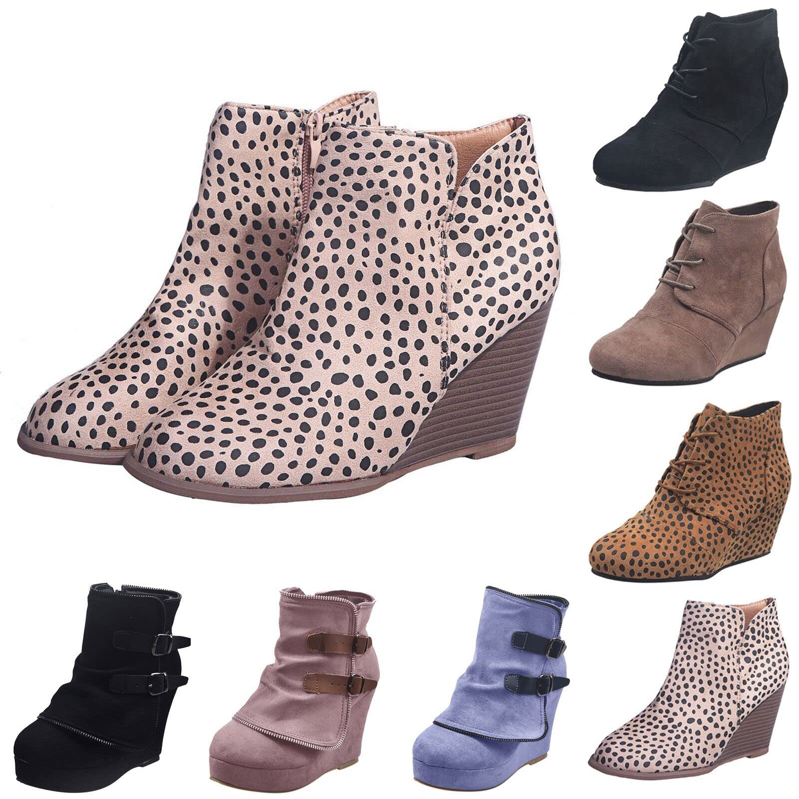 Stivaletti da donna con zeppa, in pelle scamosciata, stile retrò, con chiusura lampo, a punti, con punta arrotondata, Giallo 2, 39