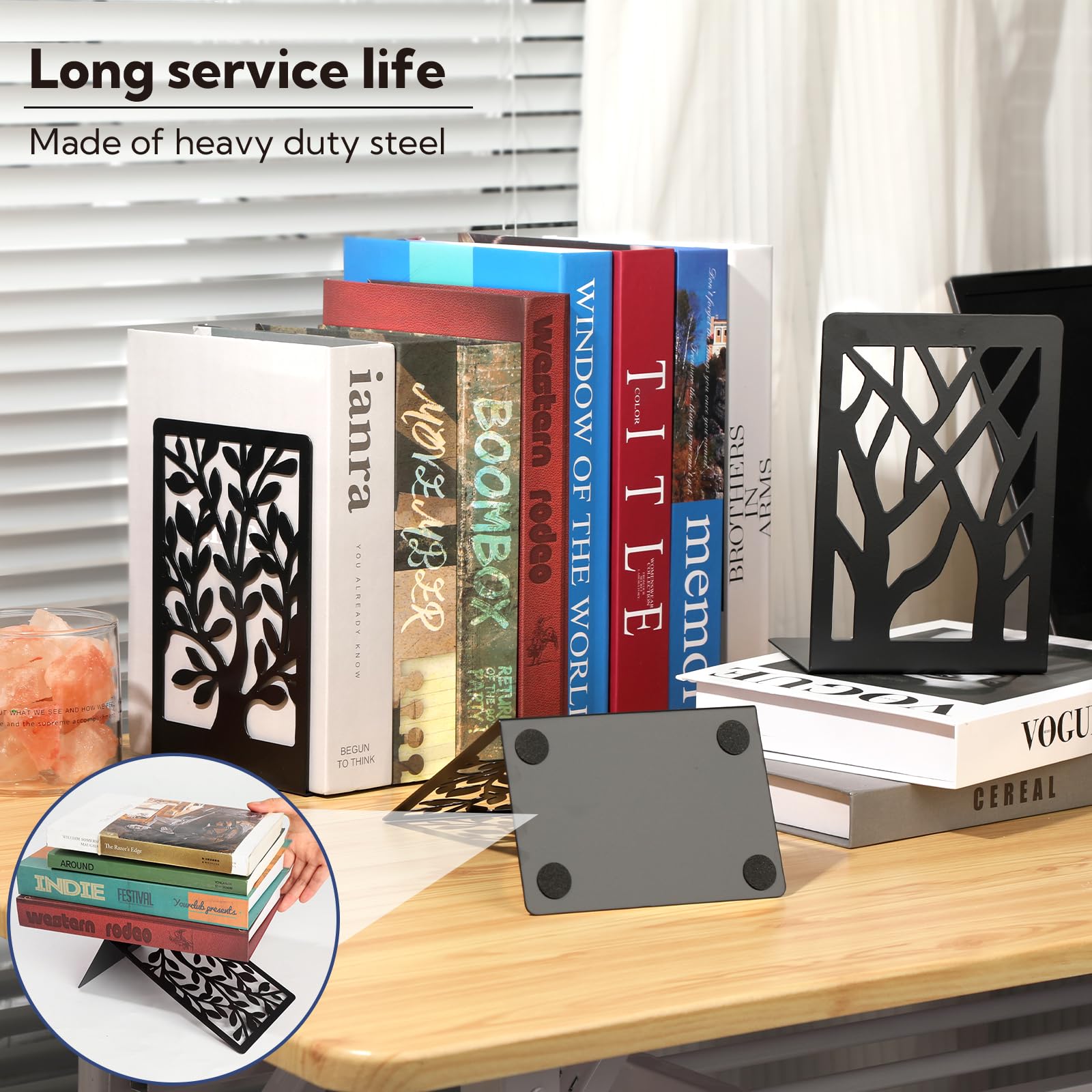 Buchstützen für Regale, robuste Buchstützen, rutschfest, Metall, schwarzes Baum-Design, moderne Buchstützen für Regale, Büro, Zuhause, dekorativer Buchstopper für Bücher, CDs, 10 Paar, 20 Stück