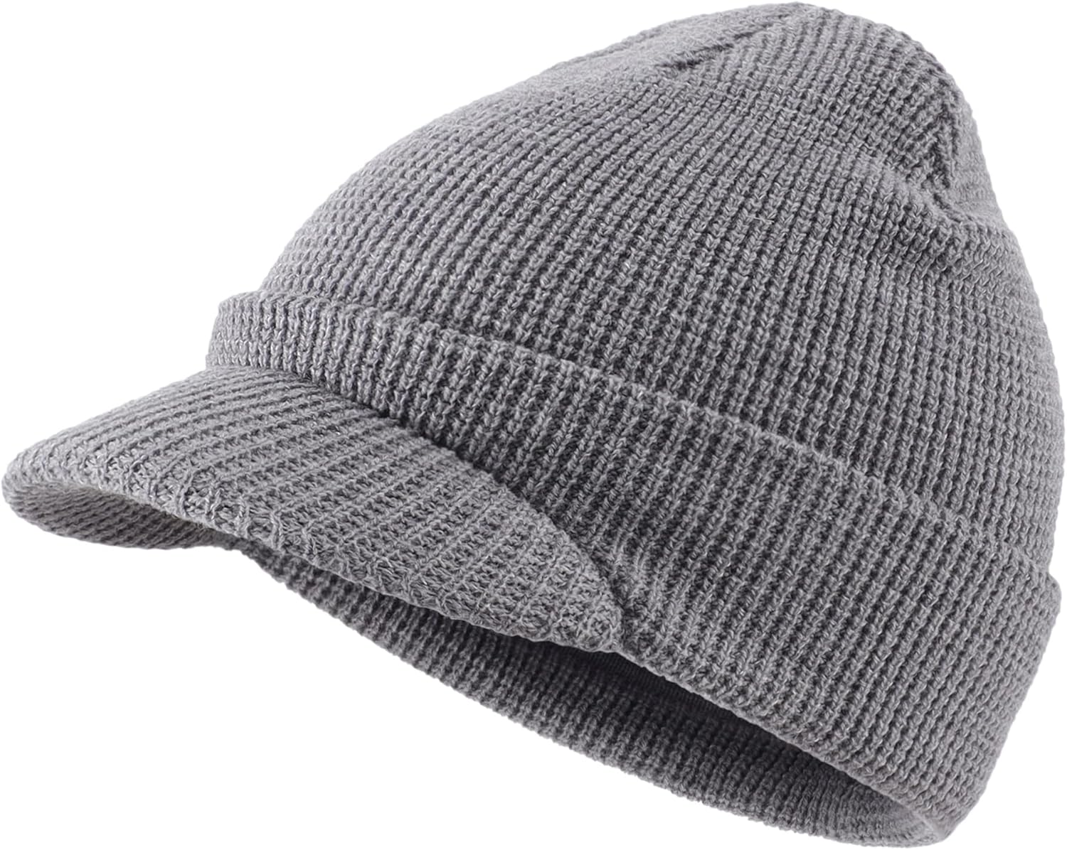 Home Prefer Mens Wool Blend Winter Hat Double-Layer Warm Knit Pre-Curve Visor Beanie Brimmed Beanies Hat for Men Women