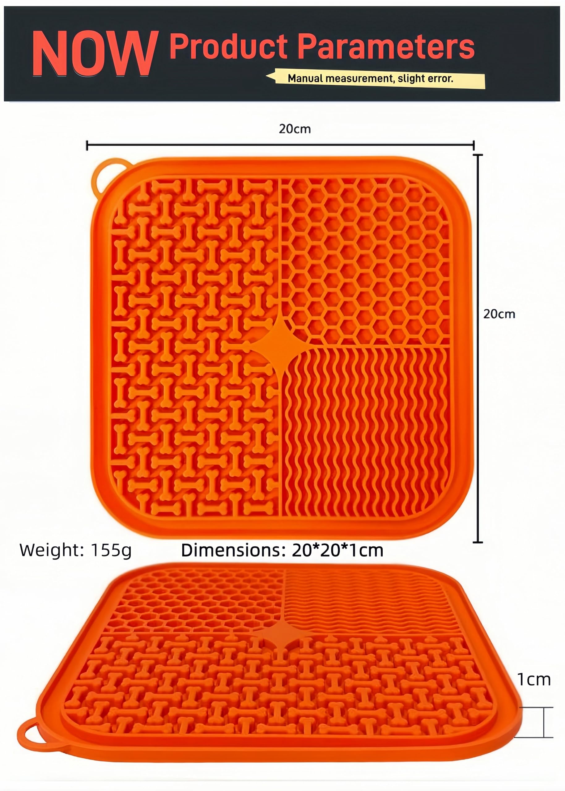Slow Feeder Licky Mats per gatti e cani, morbido silicone, forte ventosa, partizioni multifunzionali per alleviare l'ansia (arancione)