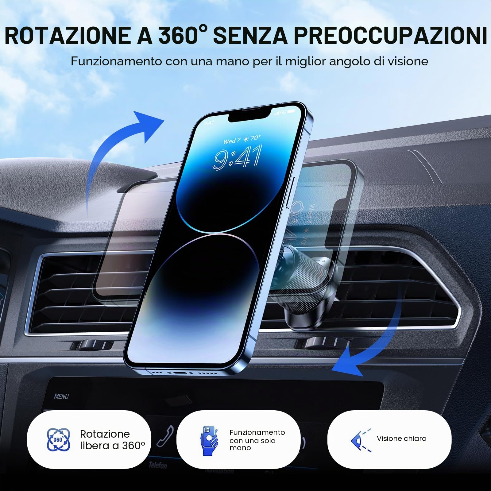 Miracase Supporto magnetico per telefono da auto, non blocca mai, supporto universale per telefono da auto, con forti magneti, supporto per telefono cellulare con clip per presa d'aria per iPhone e
