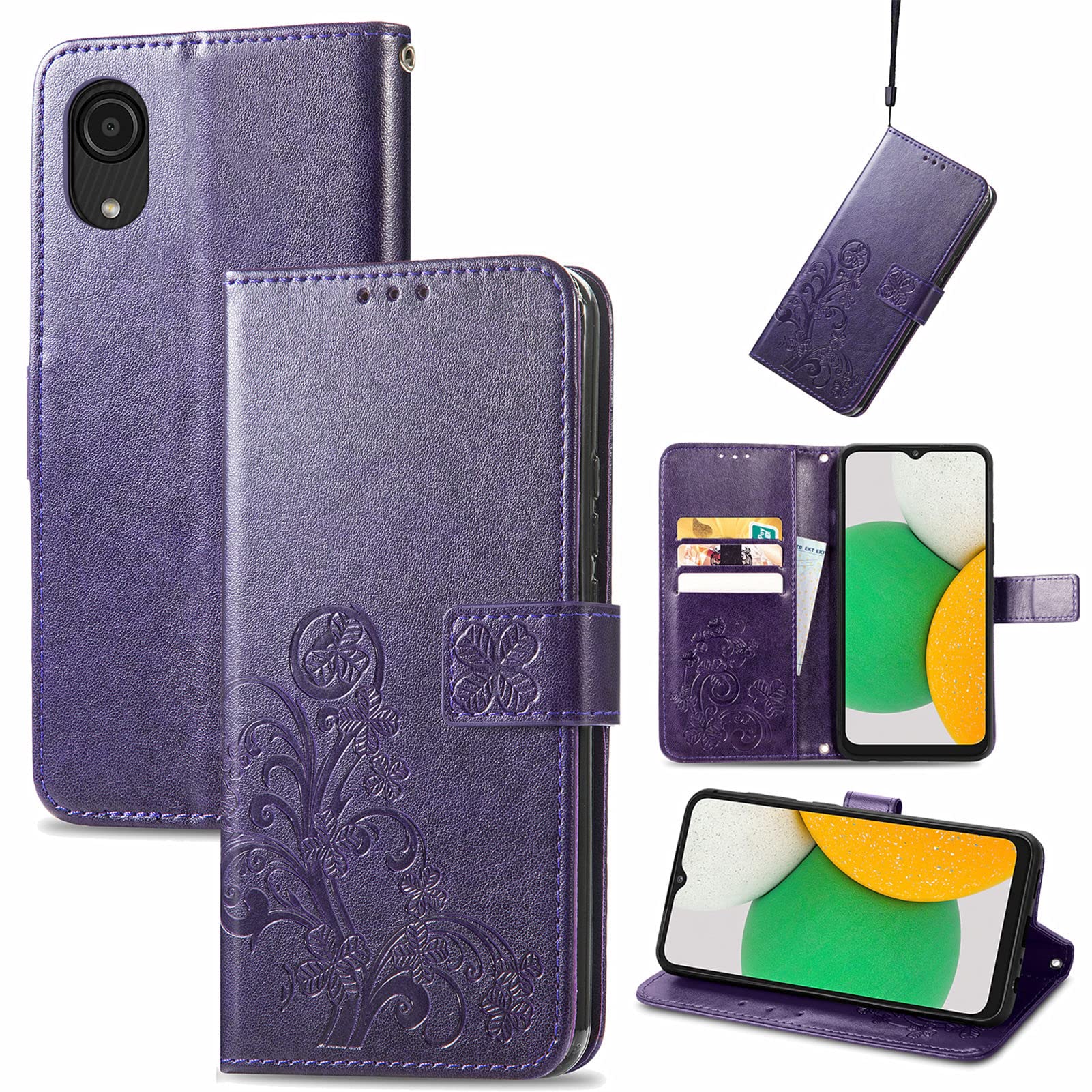 Dinglijia Designed for Samsung Galaxy A03 Core Case, Wrist Strap Flip Kickstand PU Leather Wallet Case Cash Card Slots Holder Cover Case. Protective Shockproof Cover for Galaxy A03 Core XYC Purple