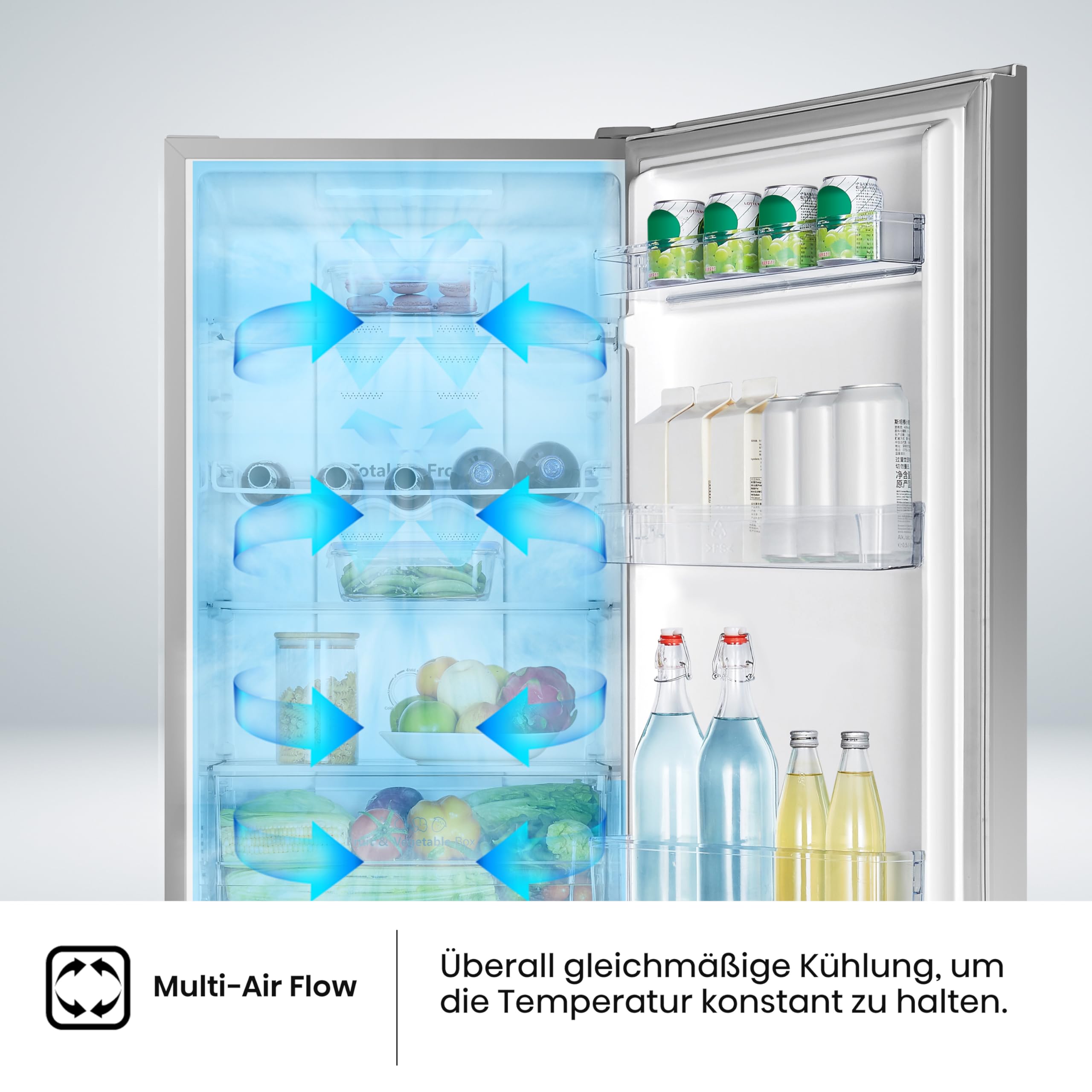Hisense RB327N4AD2 Kühl-Gefrierkombination NoFrostPlus Multiflow 360° 182,4 cm Edelstahl-Look