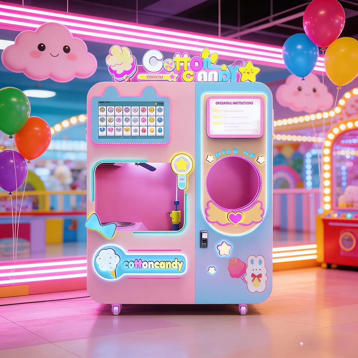 Cotton Candy Vending Unit with Customized Selection Interface, Quick Operation Mode, Clean Visual Chamber, and 24/7 Availability