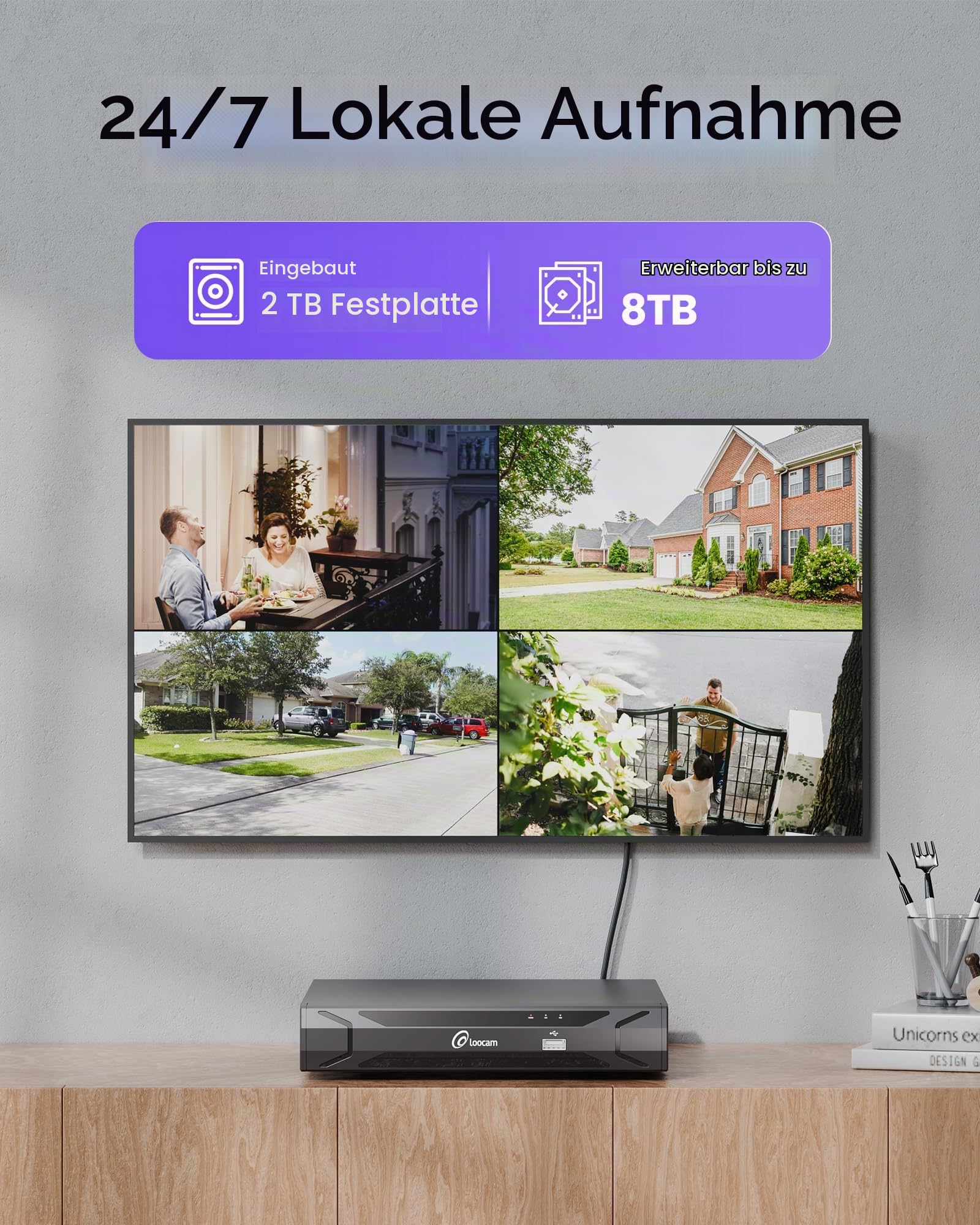 Loocam 4K 8MP PoE Überwachungskamera Aussen Set - 8C H.265+ NVR mit 2TB HDD