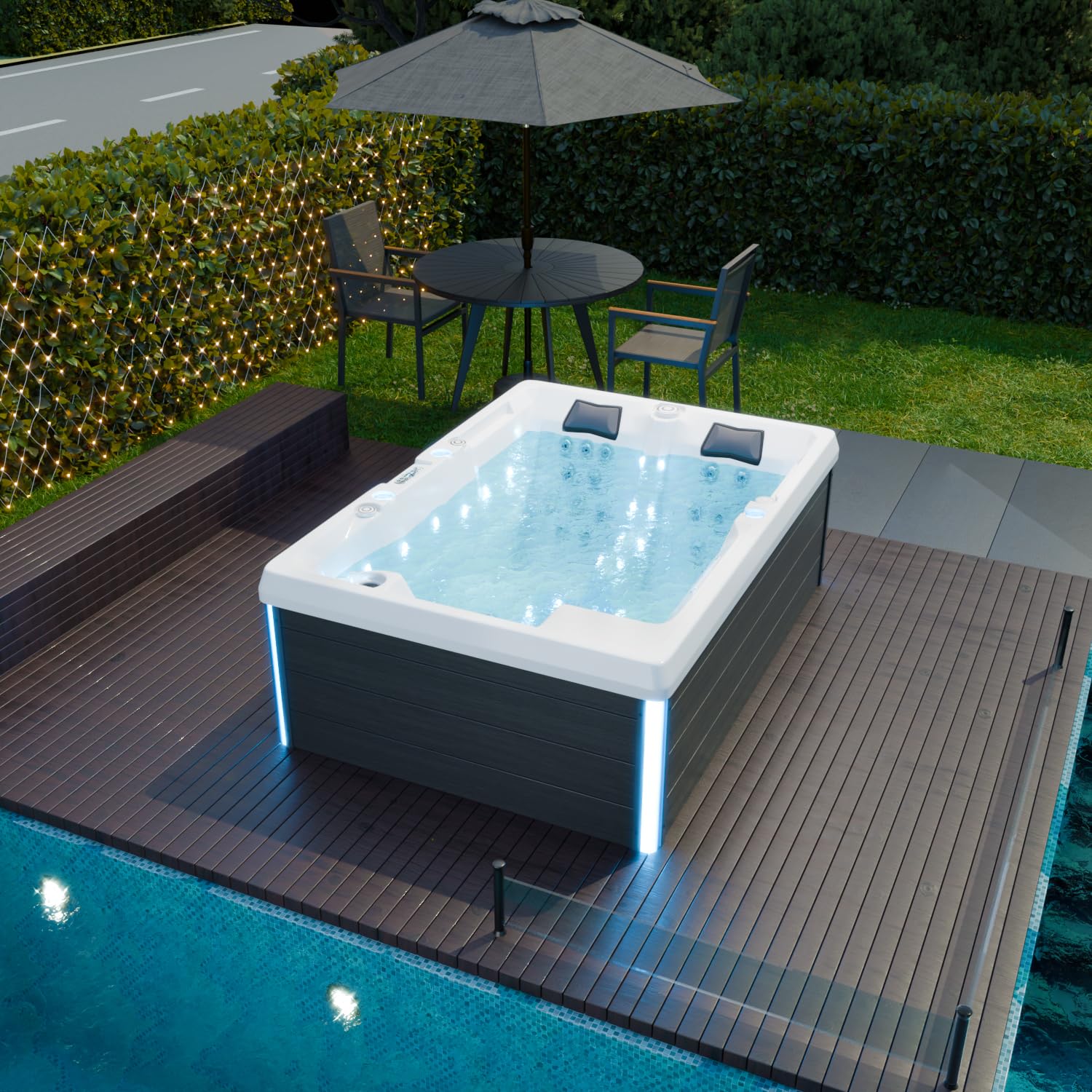 Tronitechnik Outdoor Whirlpool Spa ELBA Außen Whirlpool weiß 210cm x 150cm mit Heizung, Hydromassage, Sanitäracryl und Farblichtherapie