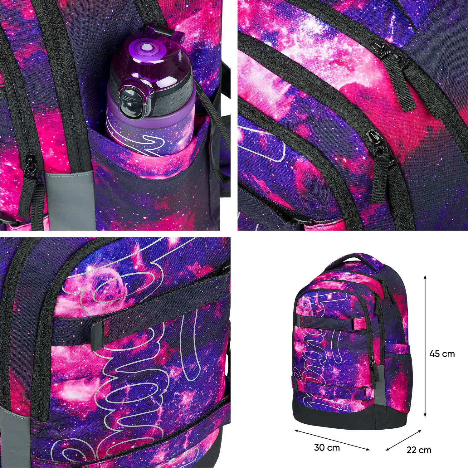 Baagl Juego de mochila escolar para niños y niñas, adolescentes, 3 piezas, mochila de skate Max, mochila escolar a partir de 3ª clase, mochila escolar con correa para el pecho, mochila ergonómica para