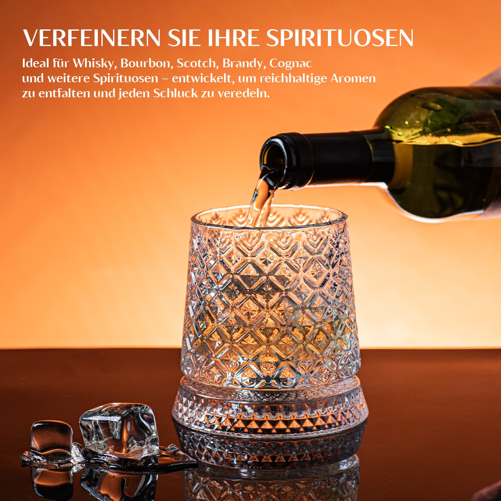INSETLAN 2er Set Kreisel Whiskygläser 300ml, Rotierende Whiskeygläser Kristallglas, Old Fashioned Wiskeygläser- set für Scotch, Bourbon & Cocktails, Besonderes Männer Geschenk (Schneeflocken)