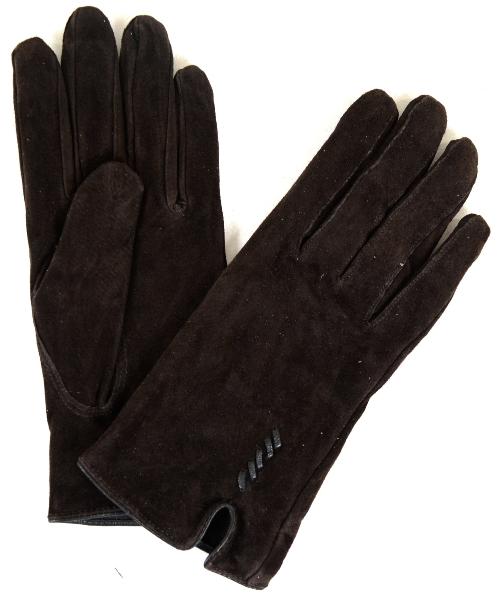 Ladies Suede Gloves with Fleece Lining and Stitch Design - Brown - X-Large (8
