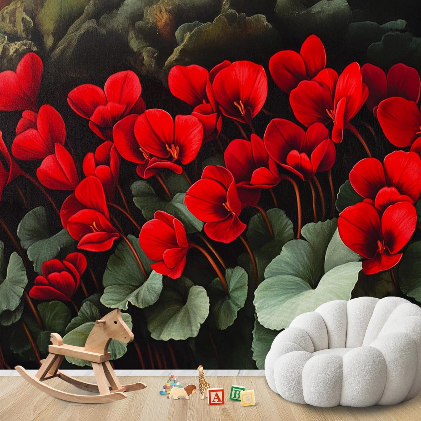 kfjhgbdshhj Photo Wallpaper Red Flowers Non-Woven Modern Living Room Bedroom Children's Room Wall Decoration Motif Wallpaper,430cmx300cm Stickers - Frameless Painting - Poster