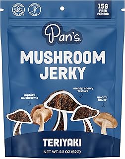Pan's Mushroom Jerky, Vegan Snacks, Dried Mushrooms Shiitake, Plant based Jerky, Meatless Jerky, Gluten Free, High in Fiber, with Teriyaki flavor (2.2 Ounce, Pack of 1)