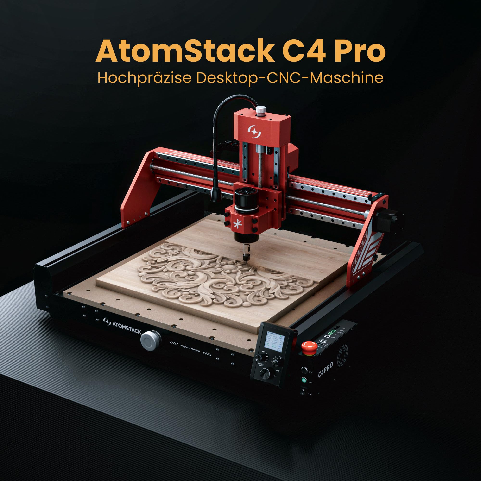 ATOMSTACK C4 Pro CNC Fräsmaschine, 4-Achsen Unterstützung, 200W Spindel CNC Fräs- & Graviermaschine, 420×420mm Arbeitsbereich, Offline-Steuerung, für Holz, Kunststoff, Aluminium, Messing