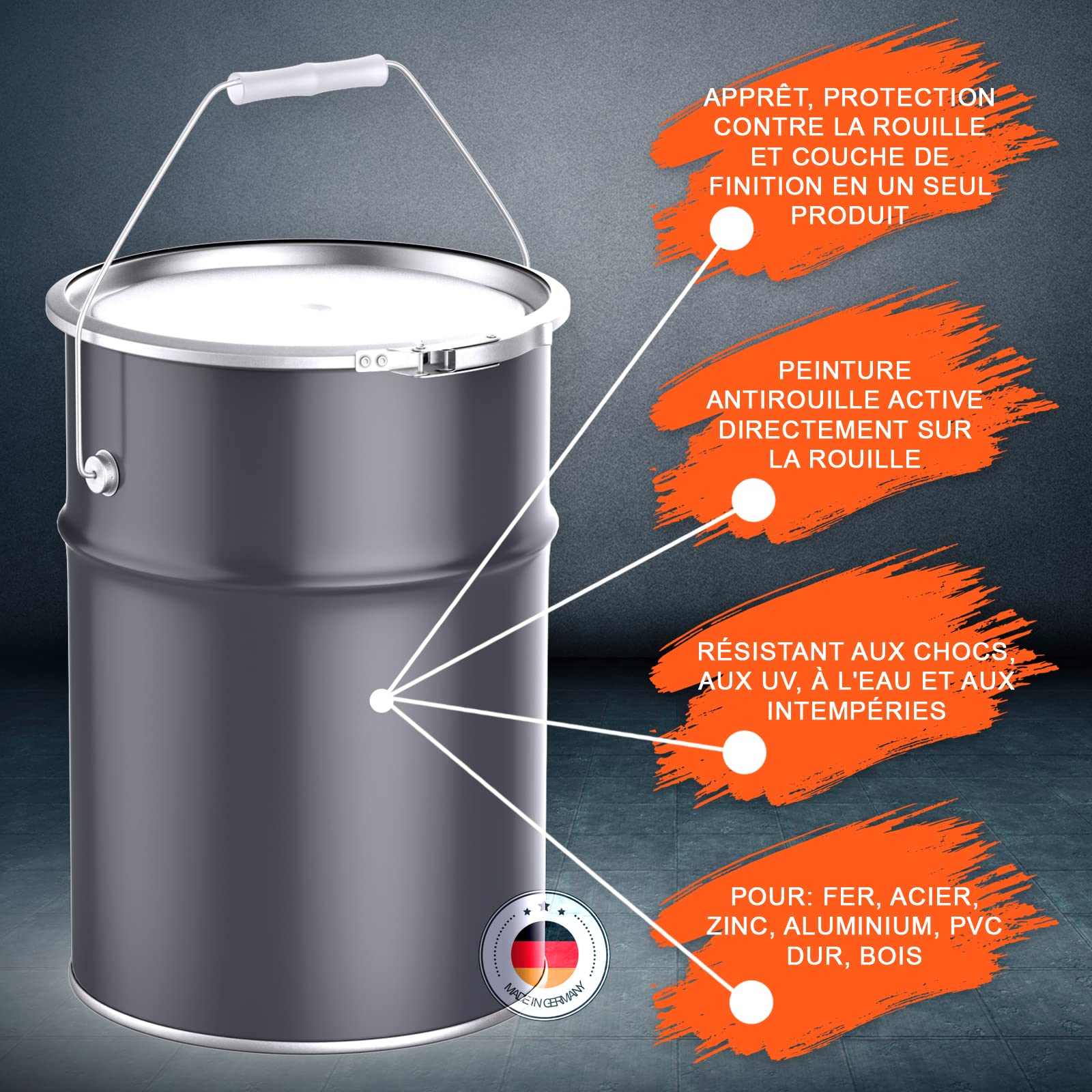 BEKATEQ LS-570 Peinture métal 4en1 I Peinture fer et acier 2,5l Vert mousse I Apprêt + Peinture antirouille + Couche intermédiaire + Couche de finition I Pour toiture, fenêtres, portes, clôture