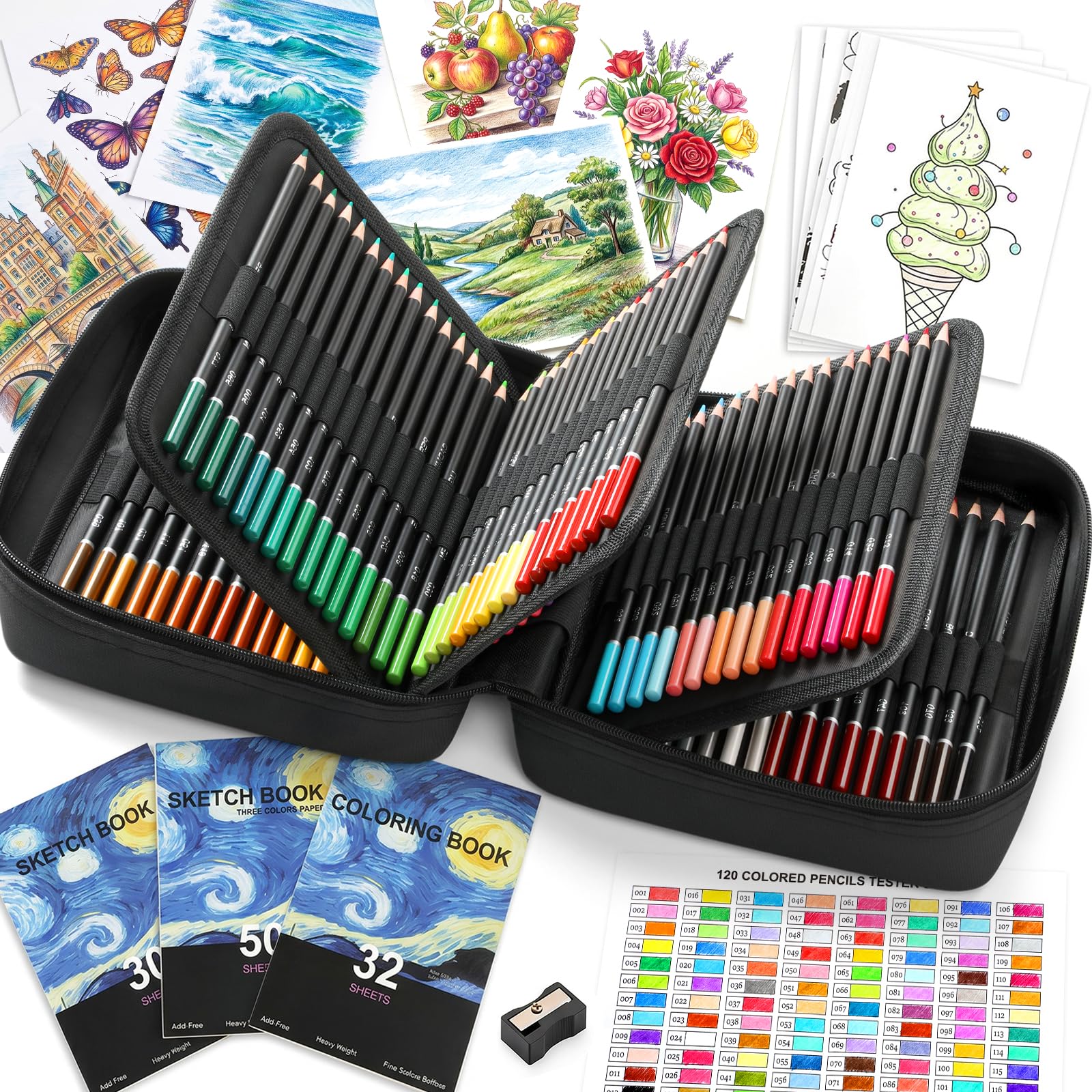 TMOL 120 Buntstifte Set, Buntstifte für Erwachsene, weicher Kern auf Ölbasis, Skizzenbuch, Malbuch, Kunstbedarf mit Reißverschluss