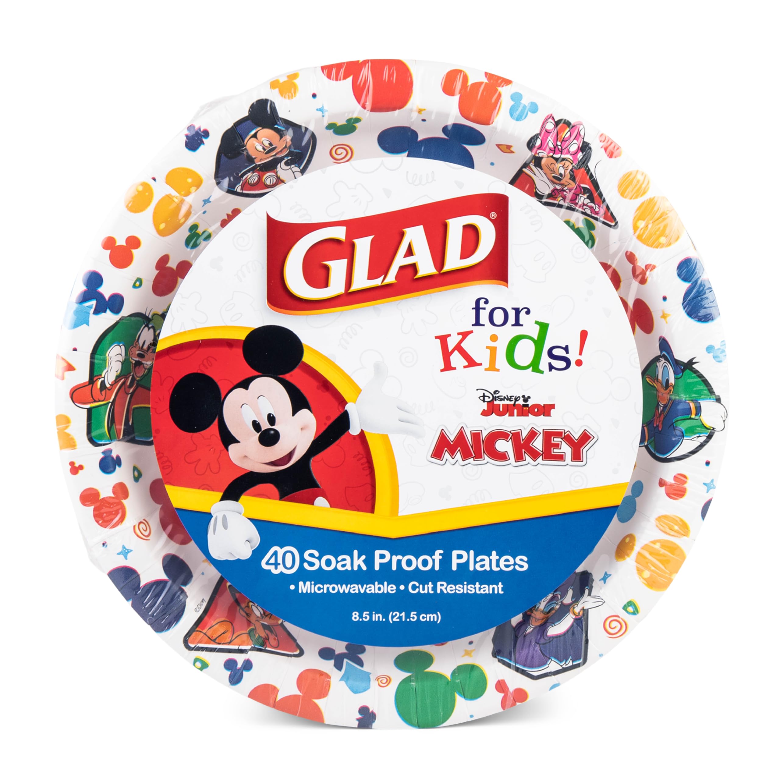 Glad for Kids Disney Mickey and Friends Pappteller 21,6 cm, Mickey and Friends Pappteller, Kinder-Snackteller | Mickey Mouse Pappteller für den täglichen Gebrauch, 40 Stück, 8 Stück